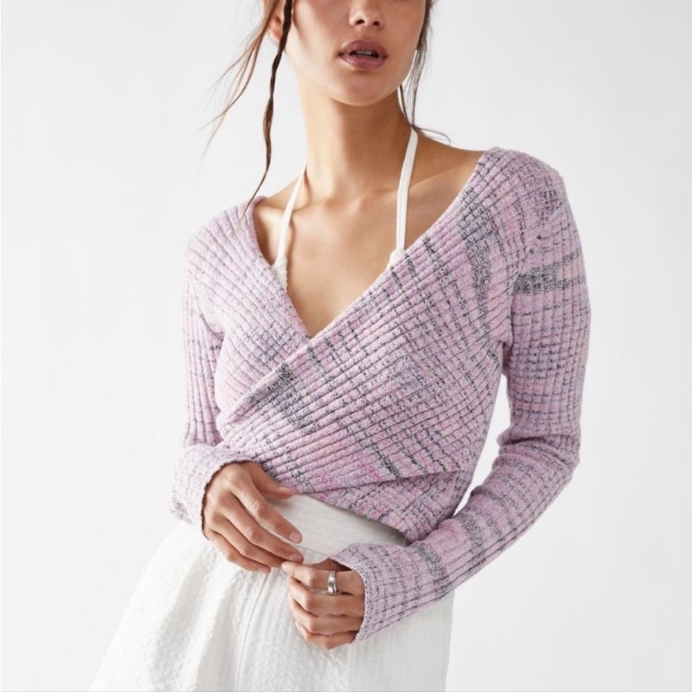 NWT Free People Brook Wrap Top in Lilac Fog Combo